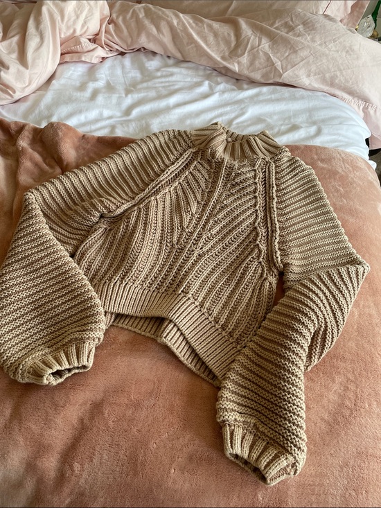Free People Sweaters - Free People Cropped Cable-Tuck Mock Neck Sweater - Camel. Small.